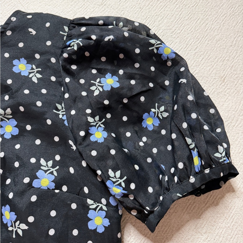 Sandy Liang x Target Black Polka Dot Dark Floral Chiffon Tiered Mini Dress M - Picture 4 of 8